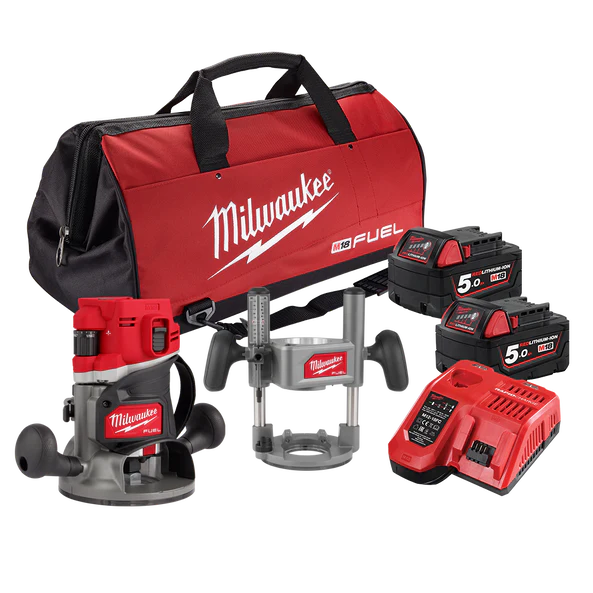 Milwaukee M18 FUEL™ 1/2" Router Kit (2x 5.0Ah, Plunge Base, Bag) - M18FR12502B