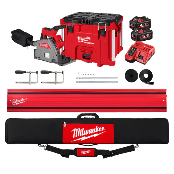 Milwaukee M18 FUEL™ 165mm Track Saw Kit (2x 6.0Ah, Guide Rail, Clamps, Joiners, Bag, XL Packout Tool Box) - M18FPS55-602P (Instore pickup only)