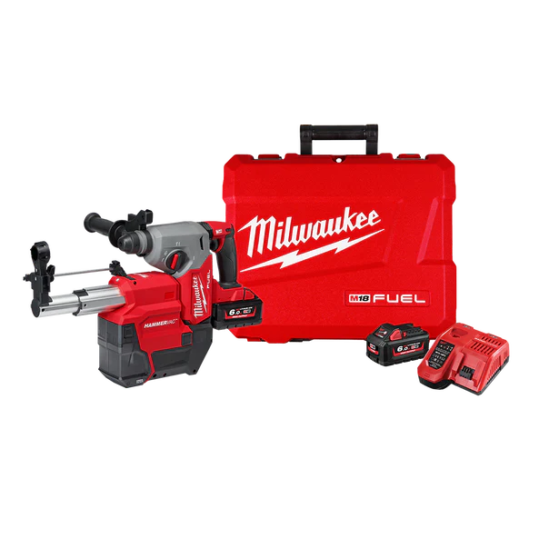 Milwaukee M18 FUEL™ 26mm SDS Plus Rotary Hammer with Dust Extractor Kit (2x 6.0Ah, HAMMERVAC™ 26mm, Case) - M18FHDEX602C