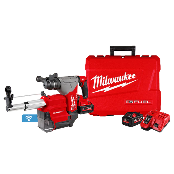 Milwaukee M18 FUEL™ 28mm SDS Plus Rotary Hammer with Dust Extractor Kit (2x 8.0Ah, HAMMERVAC™ 28mm, Case) - M18FHPDEX802C