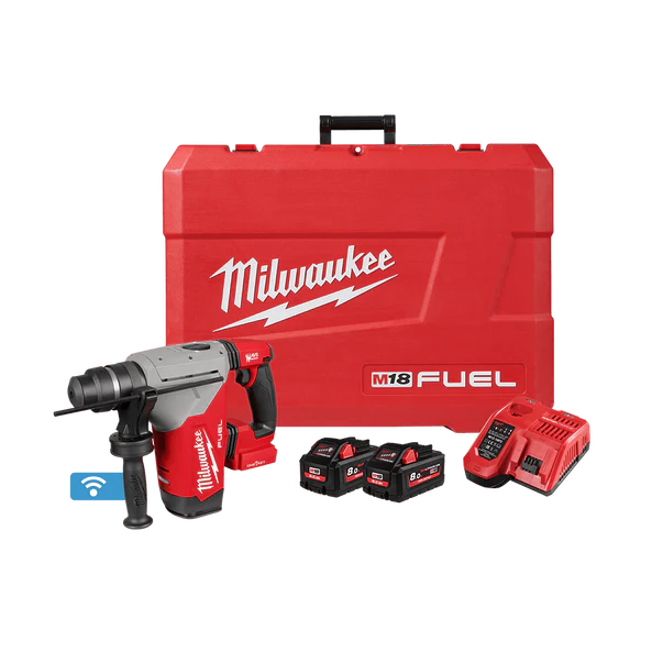Milwaukee M18 FUEL™ 28mm SDS Plus Rotary Hammer with ONE-KEY™ Kit (2x 8.0Ah, Case) - M18FHP-802C