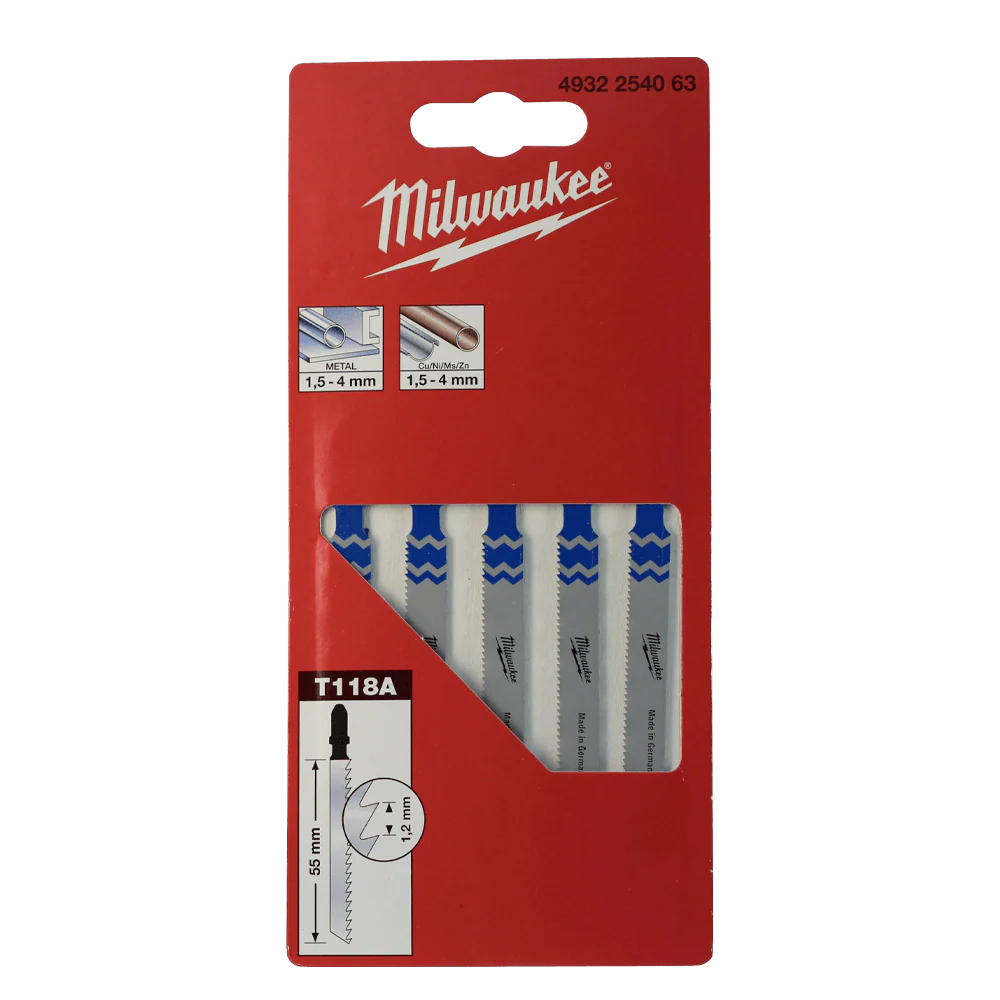 Milwaukee Metals Jigsaw Blades 55mm T118A 5Pk - 4932254063