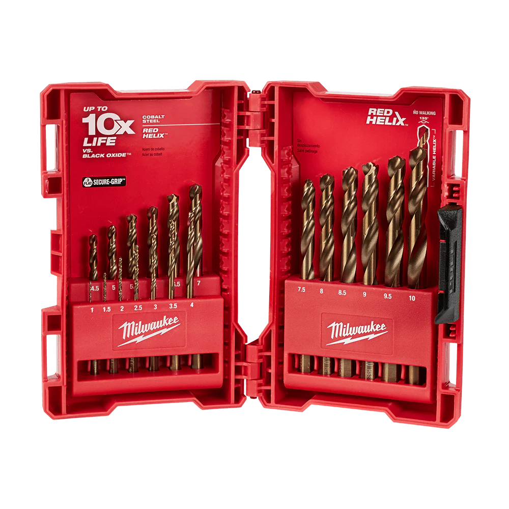 Milwaukee RED HELIX™ Cobalt Drill Bit 19Pc Set
1mm, 1.5mm, 2mm, 2.5mm, 3mm, 3.5mm, 4mm, 4.5mm, 5mm, 5.5mm, 6mm, 6.5mm, 7mm, 7.5mm, 8mm, 8.5mm, 9mm, 9.5mm, 10mm - 48892530