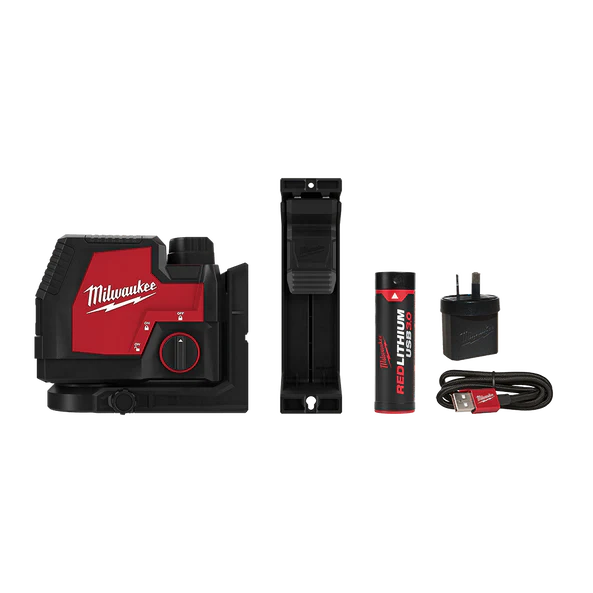Milwaukee REDLITHIUM™ USB Rechargeable Cross Line Laser Kit (1x 3.0Ah, Case) - L4CLL-301C