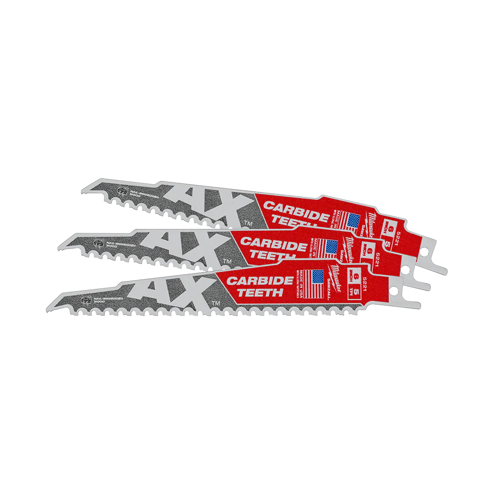 Milwaukee SAWZALL™ The AX™ with Carbide Teeth 150mm 6" 5TPI Blade 3 Pack - 48005321