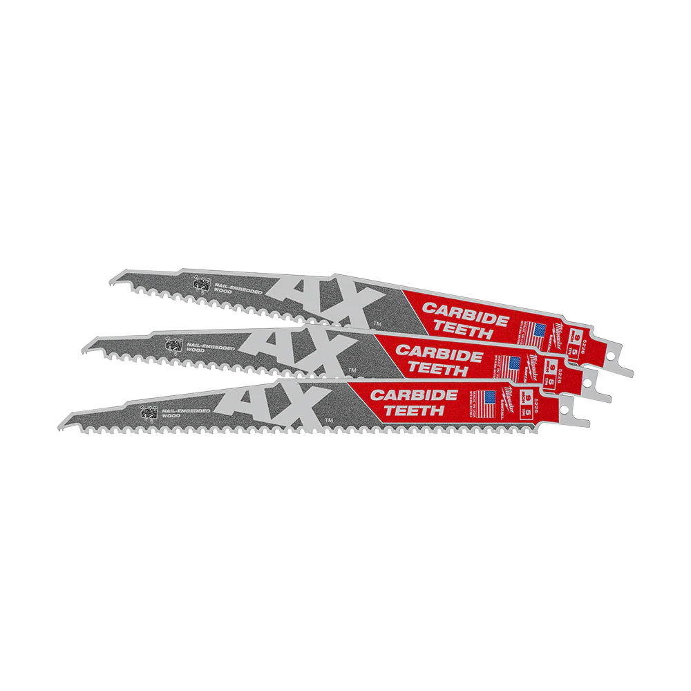 Milwaukee SAWZALL™ The AX™ with Carbide Teeth 230mm 9" 5TPI Blade 3 Pack - 48005326
