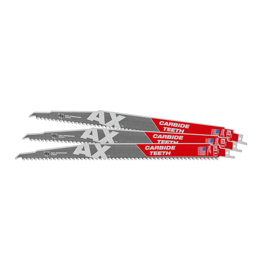 Milwaukee SAWZALL™ The AX™ with Carbide Teeth 300mm 12" 5TPI Blade 3 Pack - 48005327