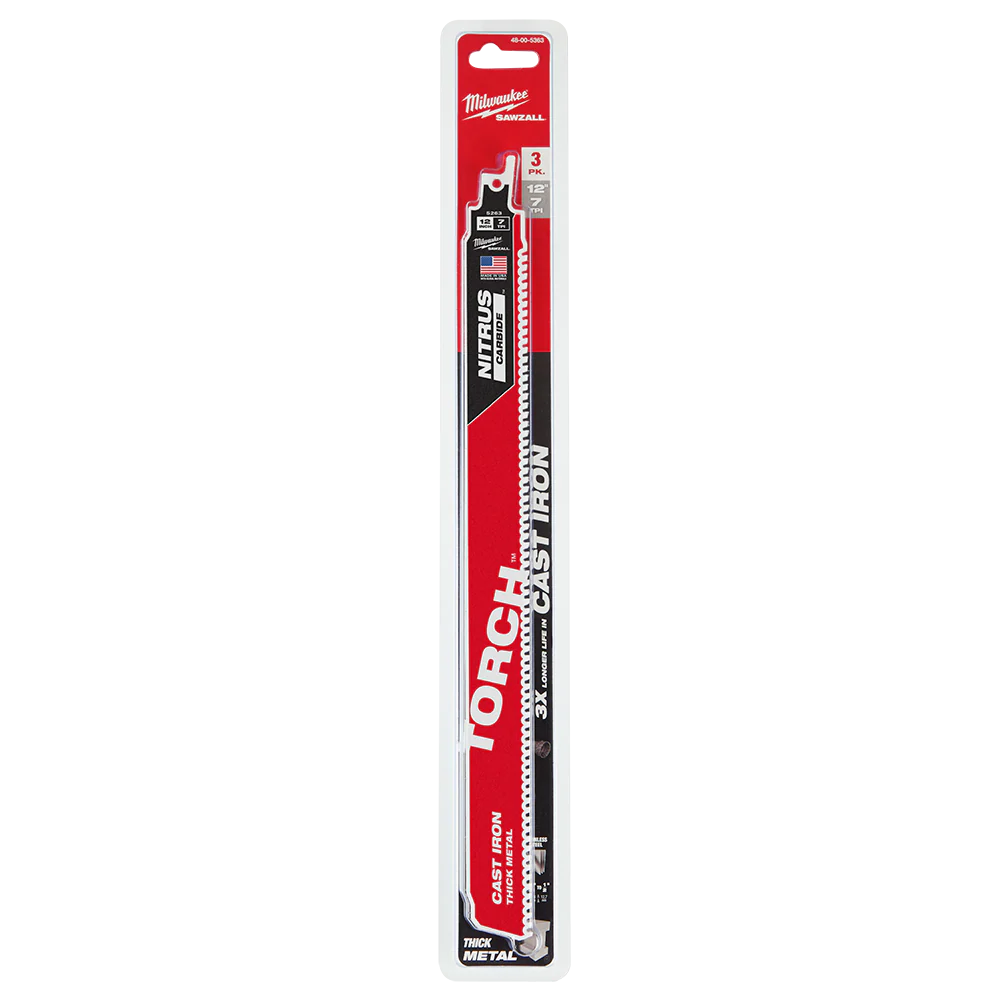 Milwaukee SAWZALL™ The TORCH™ with NITRUS CARBIDE™™ Teeth 300mm 12" 8TPI Blade 3 Pack - 48005363