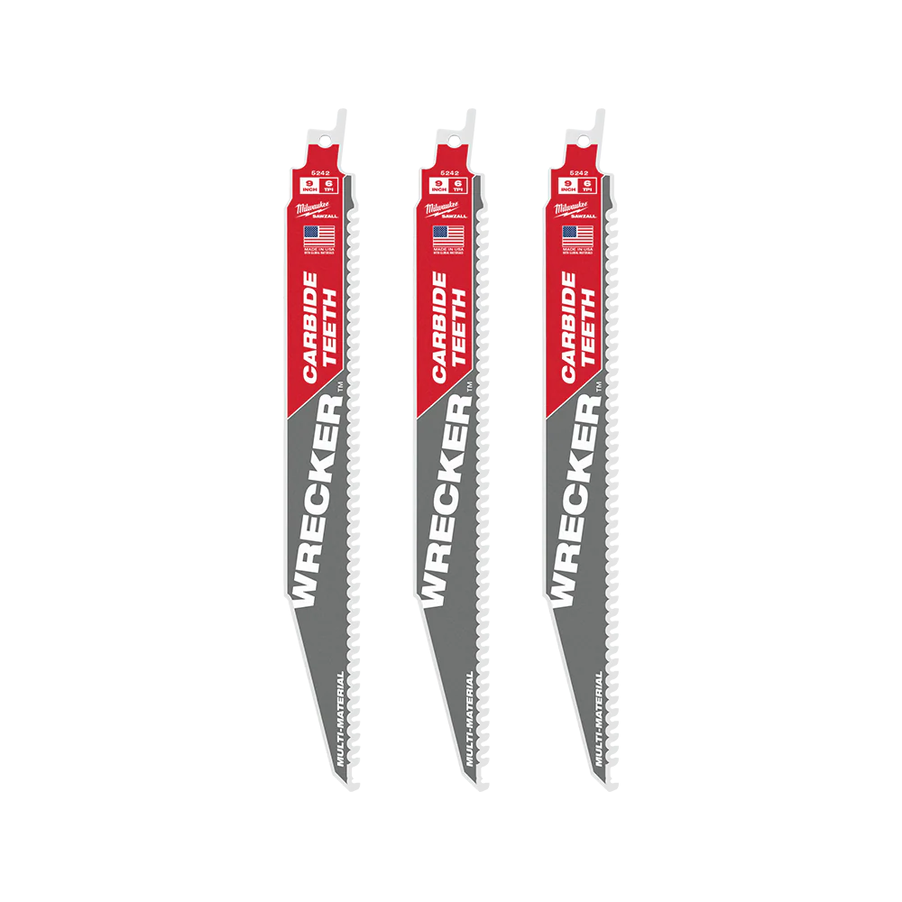 Milwaukee SAWZALL™ The WRECKER™ with Carbide Teeth Demolition 230mm 9" 6TPI Blade 3 Pack - 48005342