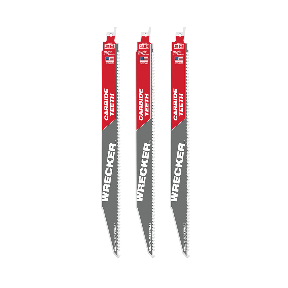 Milwaukee SAWZALL™ The WRECKER™ with Carbide Teeth Demolition 300mm 12" 6TPI Blade 3 Pack - 48005343