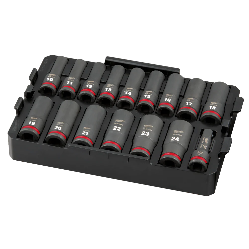 Milwaukee SHOCKWAVE™ 1/2" Drive 16PC  Deep Impact Socket Set [Tray] - 49667056