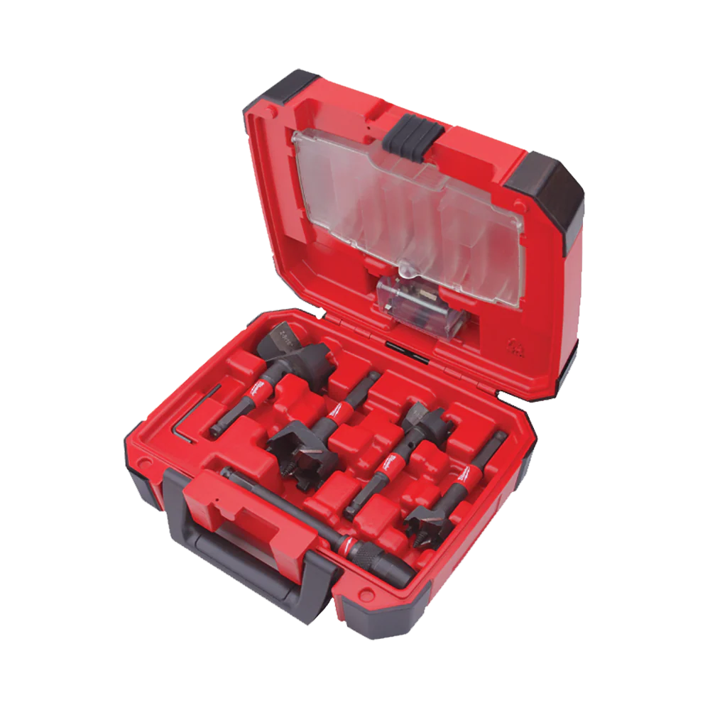 Milwaukee SwitchBlade™ Selffeed Kit - 35mm, 38mm, 54mm & 65mm, 140mm QUIK-LOK™ Extension bit, Replacement blades, 4 x Feed screws, 4 x set screws, 1 x Hex wrench - 49225100