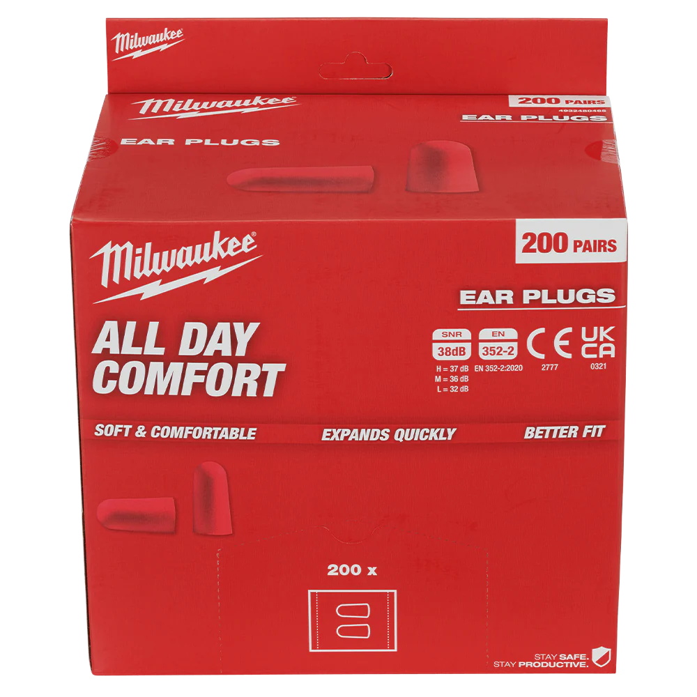 Milwaukee Tapered Uncorded Ear Plugs (Class 5) 200 Pack - Dispenser Box - 48733007
