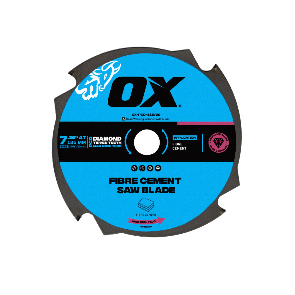 OX Pro Fibre Cement 185mm Circular Saw Blade 4T OX-PCD-185/20
