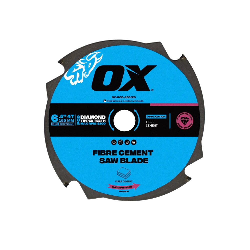 Pro Fibre Cement 165mm Circular Saw Blade 4T OX-PCD-165-20